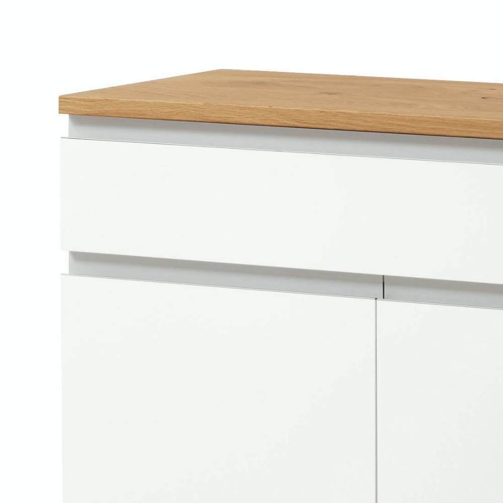 Schuhschrank Detail der Balkeneiche-Platte und des oberen Schubladenfachs – Danita