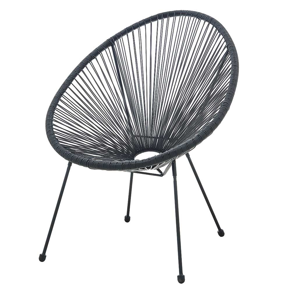 Schwarzer Retro Loungesessel für den Garten, modernes Design im Acapulco Stil im 2er Set – Vicados