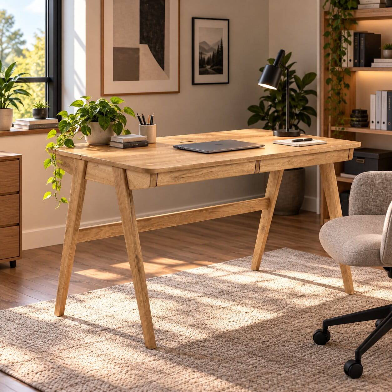 Naturfarbener Schreibtisch im Hygge Look - Calmaro