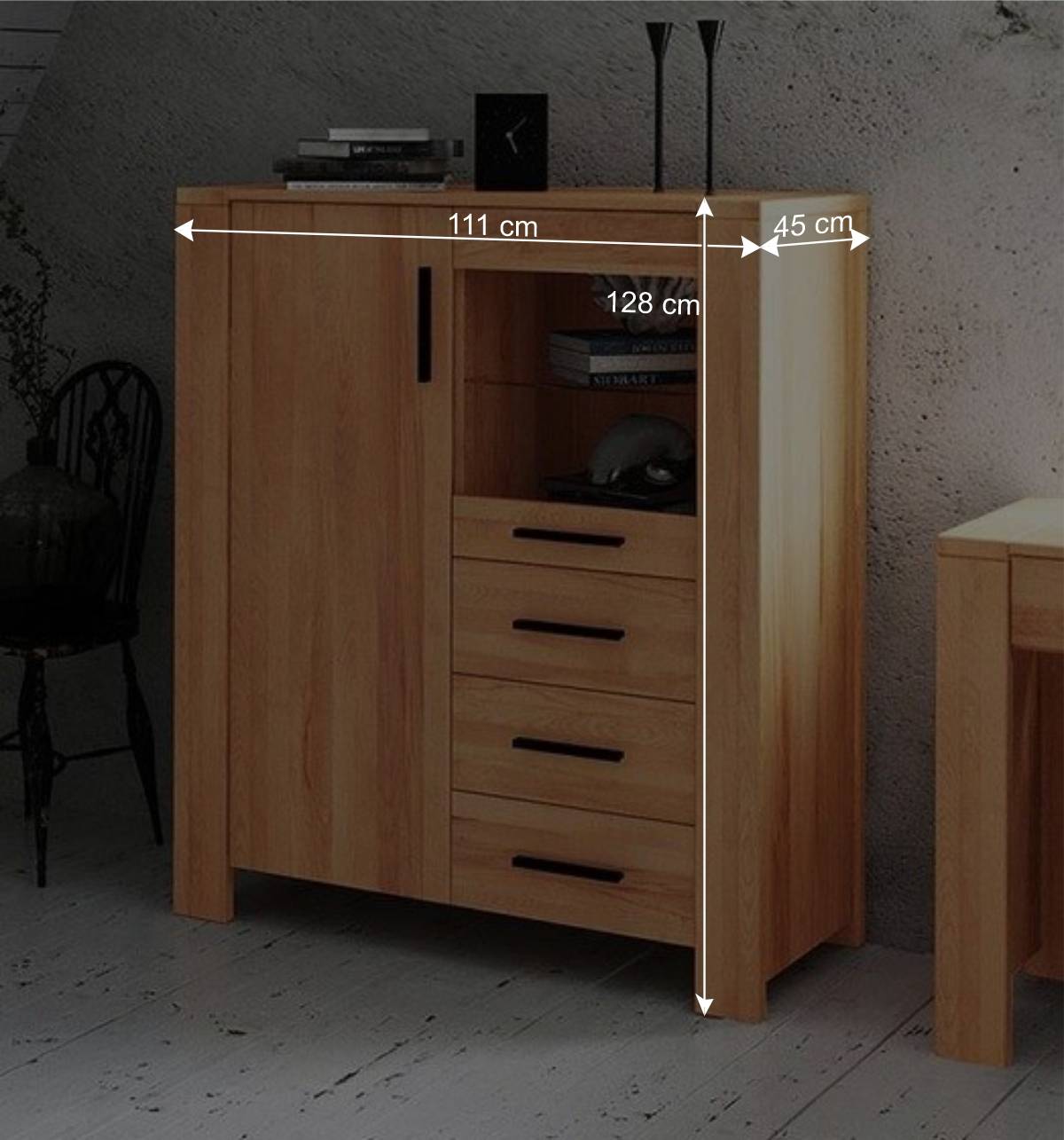 Highboard Kommode Mosniak aus Kernbuche Massivholz