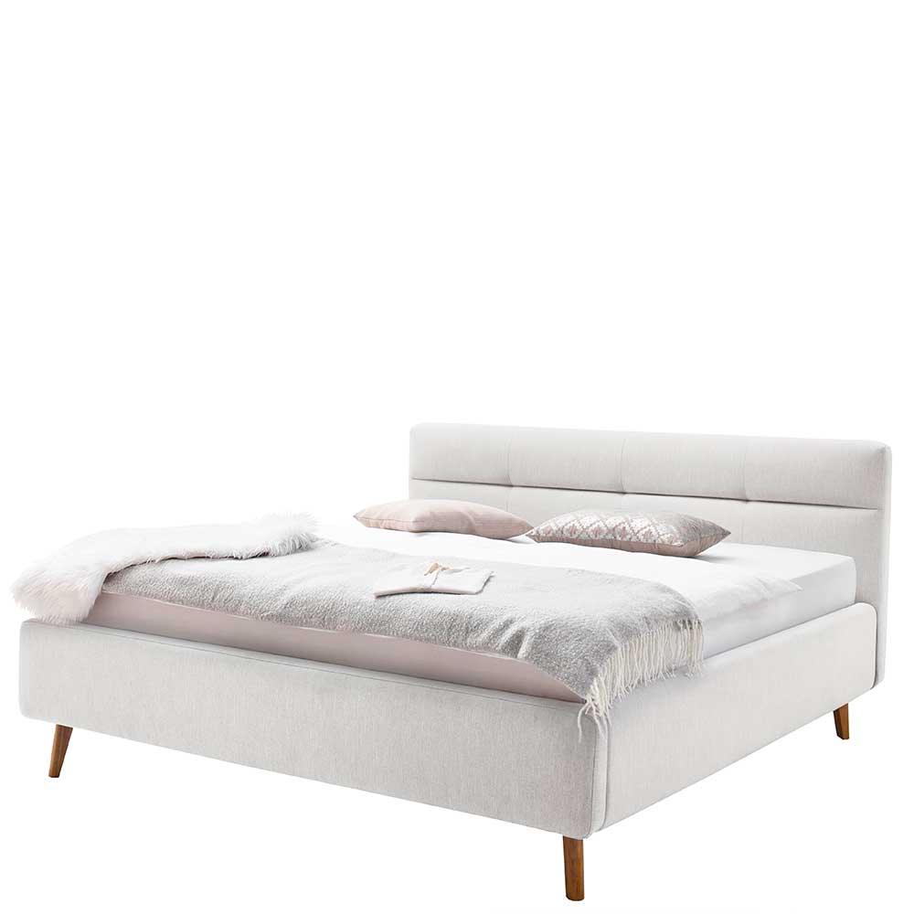 Elegantes Stoffbett in Hellgrau & Eiche - Yilton