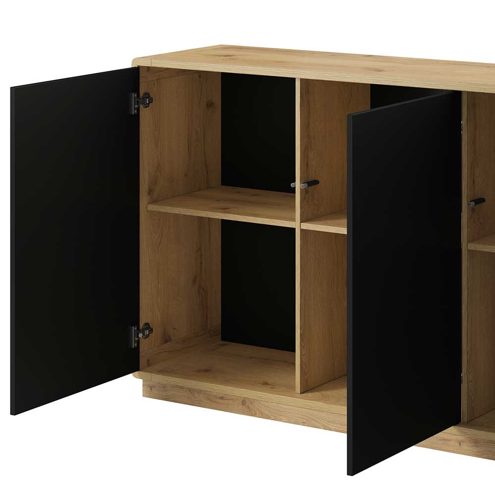 160x75x40 3-türiges Sideboard in Schwarz - Ilunas