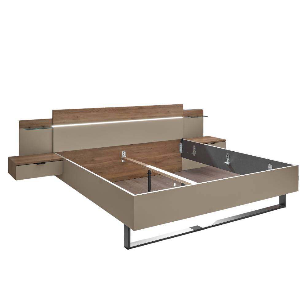 Bett und Nachtkonsolen Set - Castagno (dreiteilig)