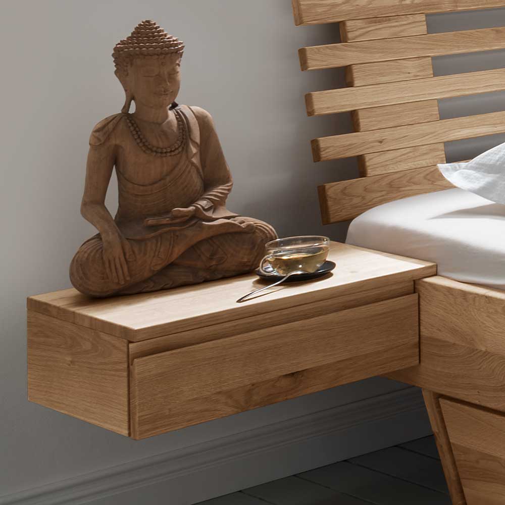 Schwebende Wildeiche Nachtkonsole mit Schublade und einzigartigem Holz-Kopfteil für das Schlafzimmer Set – Zennian