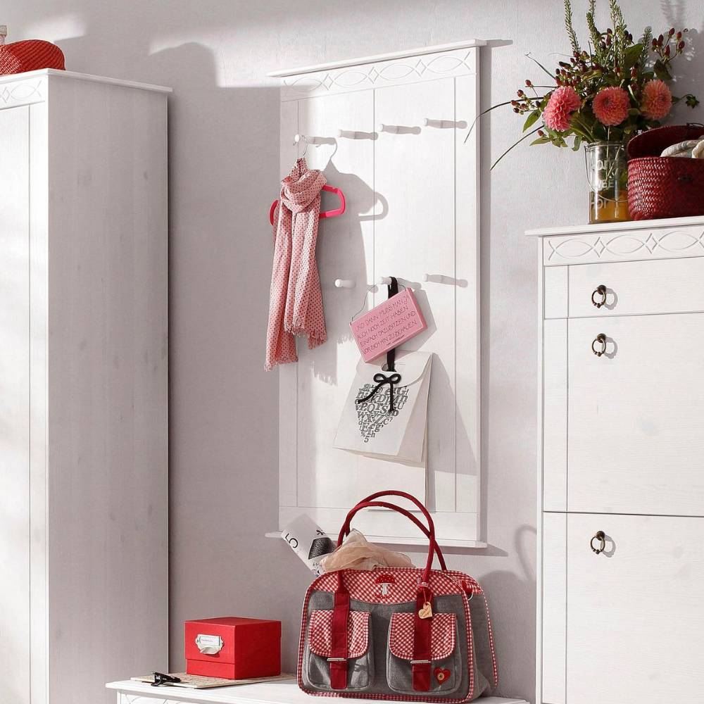 Kiefernholz Wandgarderobe in Weiß - Viorica