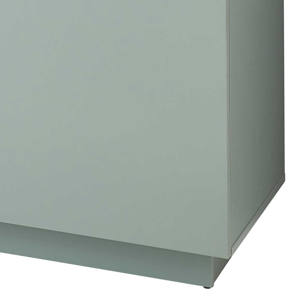 Sockel und Kantenansicht des modernen Sideboards in matter Salbeigrün-Optik – Yoan