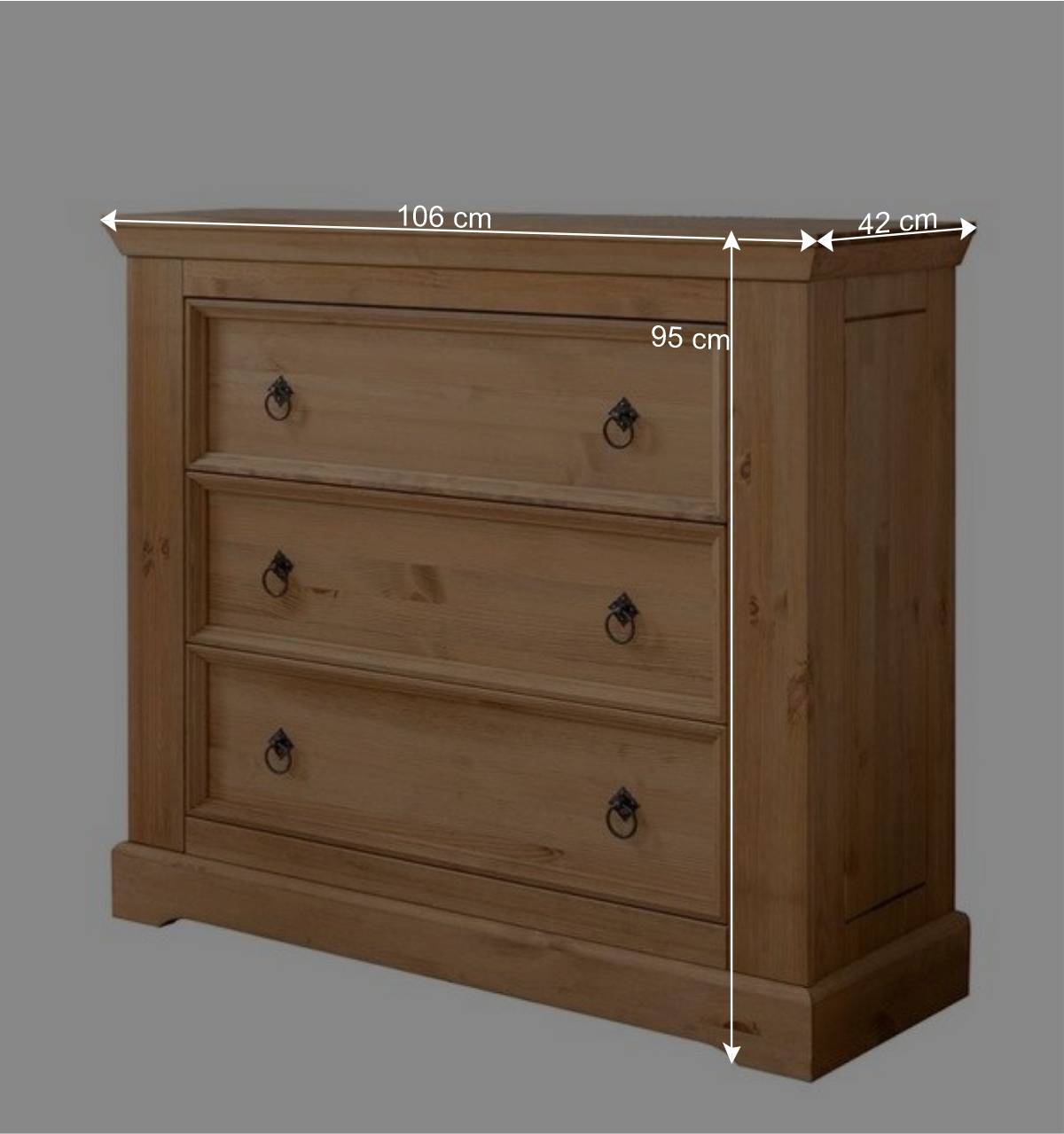Kiefernholz Landhaus Kommode mit 42cm Tiefe - Voeca