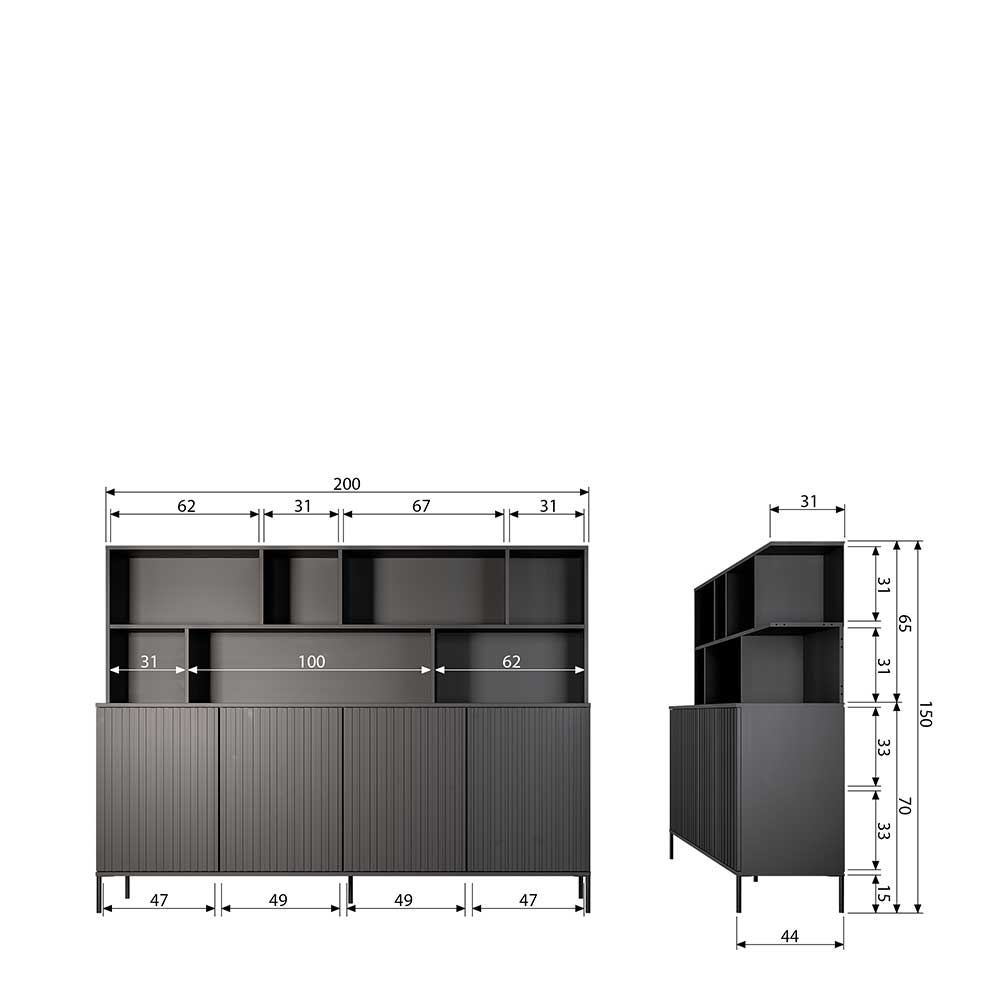 200x150x44 Wohnzimmerschrank mit Furnier Esche Dunkel - Eyes I