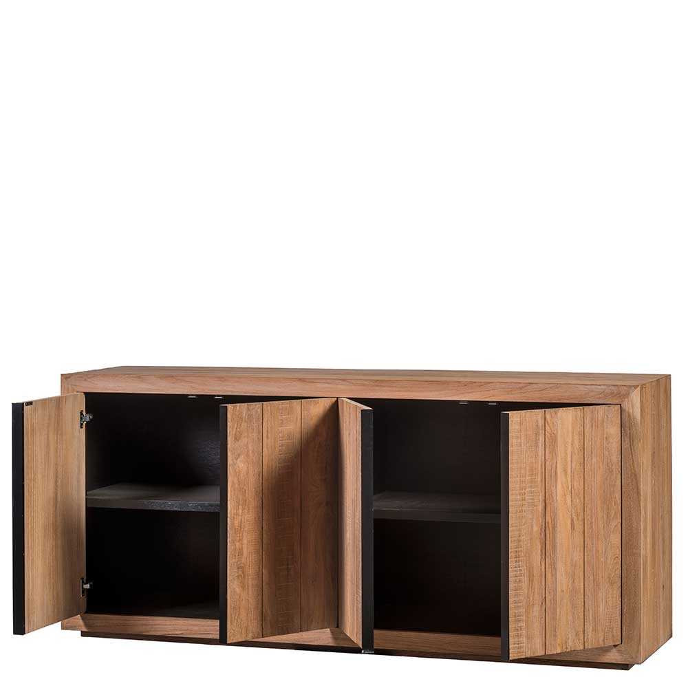 Teak Sideboard mit vier offenen Türen, schwarzem Innenraum und Regalböden – Myons