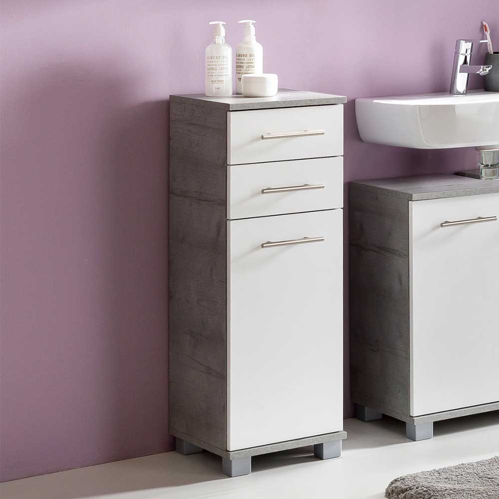 Badezimmerschrank in Weiß & Beton Optik - Rilica