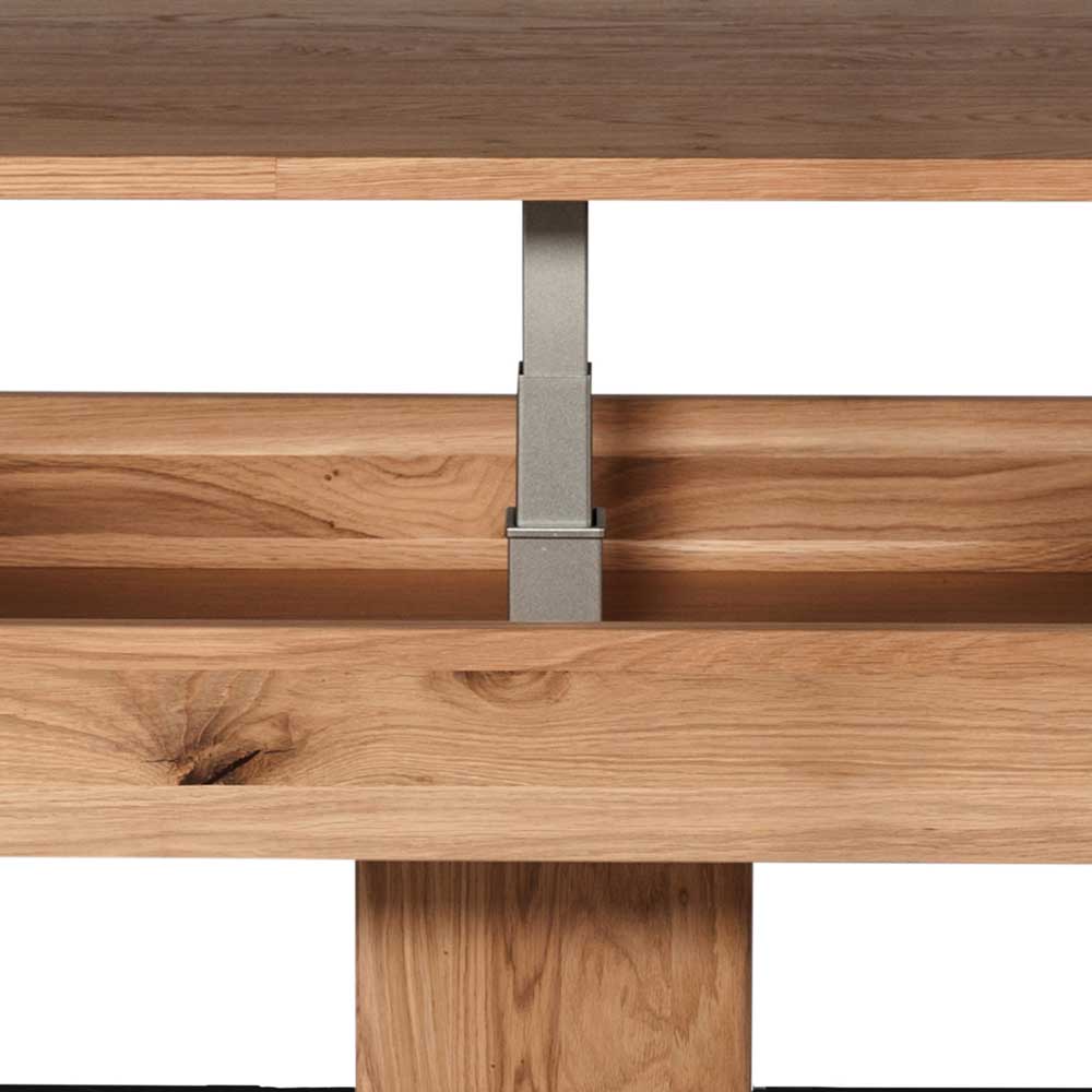 Höhenverstellbarer Couchtisch aus Wildeiche mit integriertem Staufach und Hebemechanismus – Solari