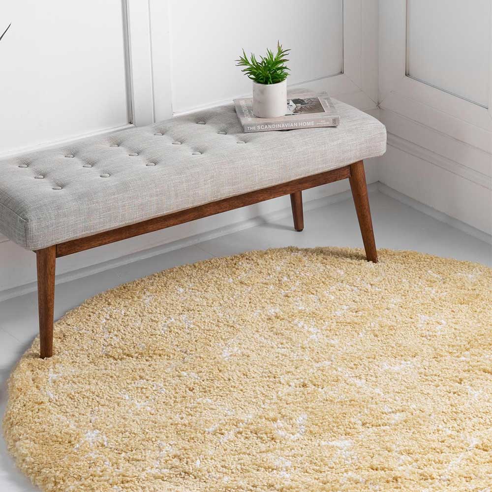 Heller Hochflor Teppich in Gelb und Creme - Vinitaro