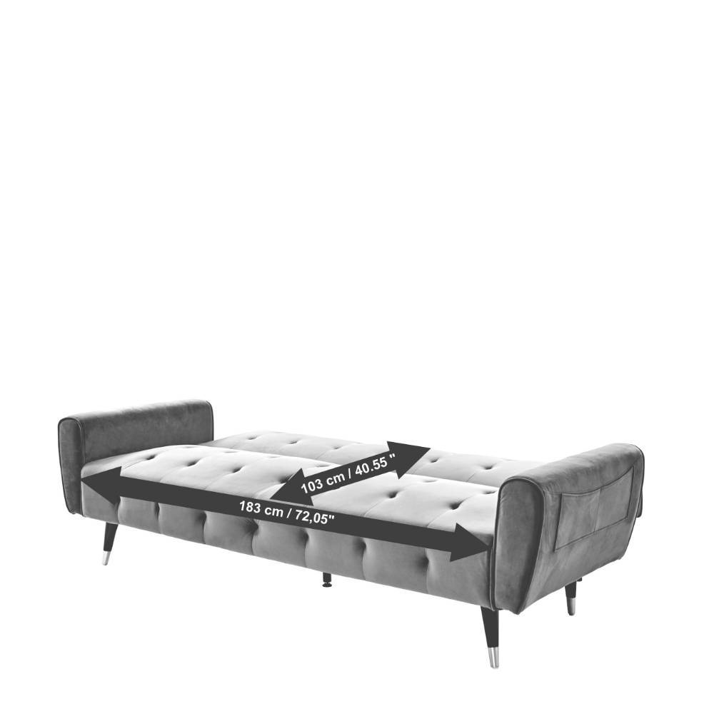 Graues Schlafsofa mit Maßen für Länge 183 cm und Tiefe 103 cm als Bettfunktion – Aurach