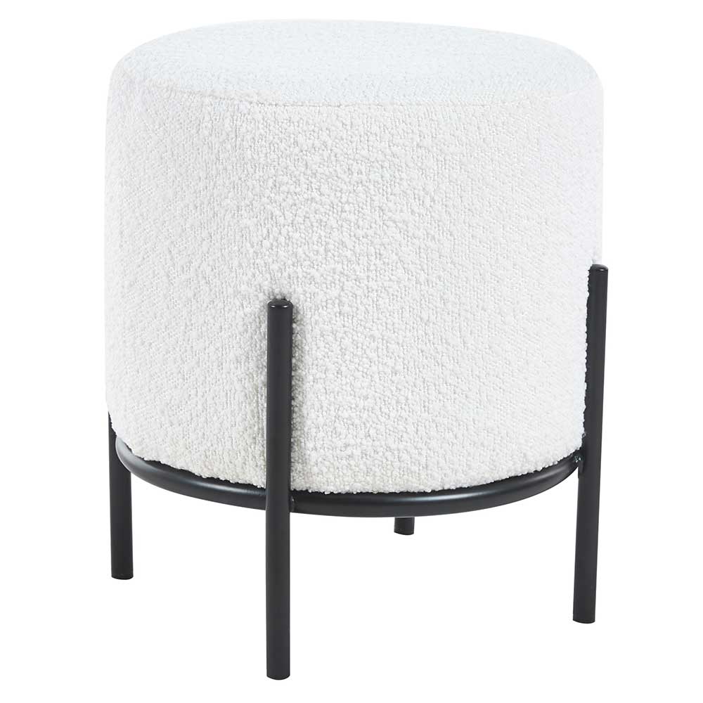 Runder Design Hocker in Weiß Boucle - Pyra