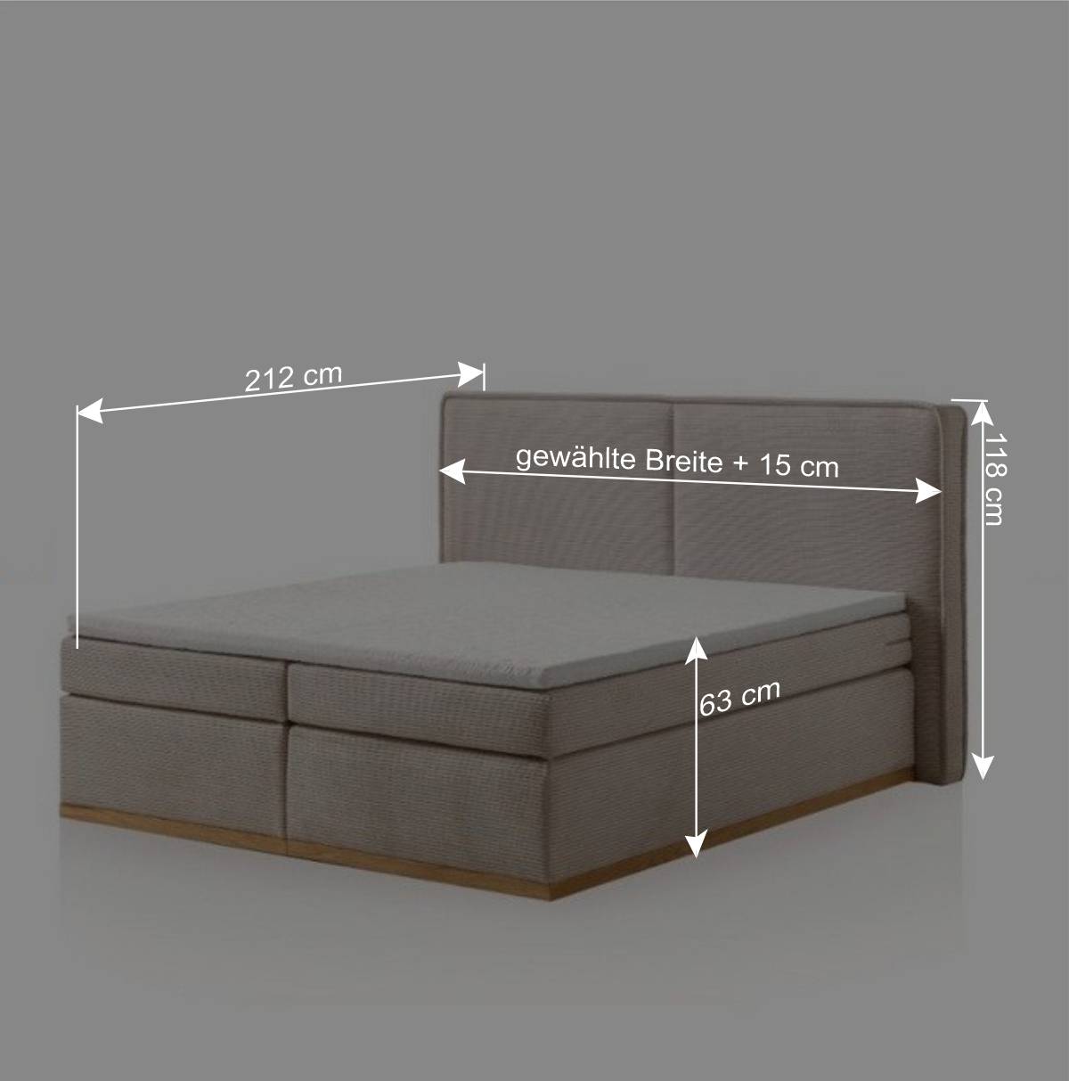 Boxspringbett in Hellgrau und Holz Natur - Bekasi