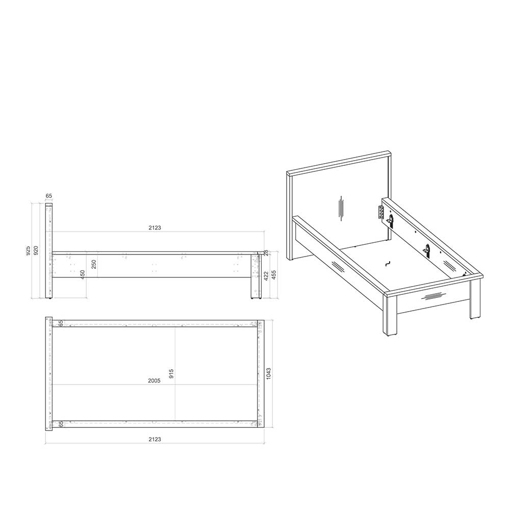 Bettgestell in 90x200 oder 140x200 modern - Tramos