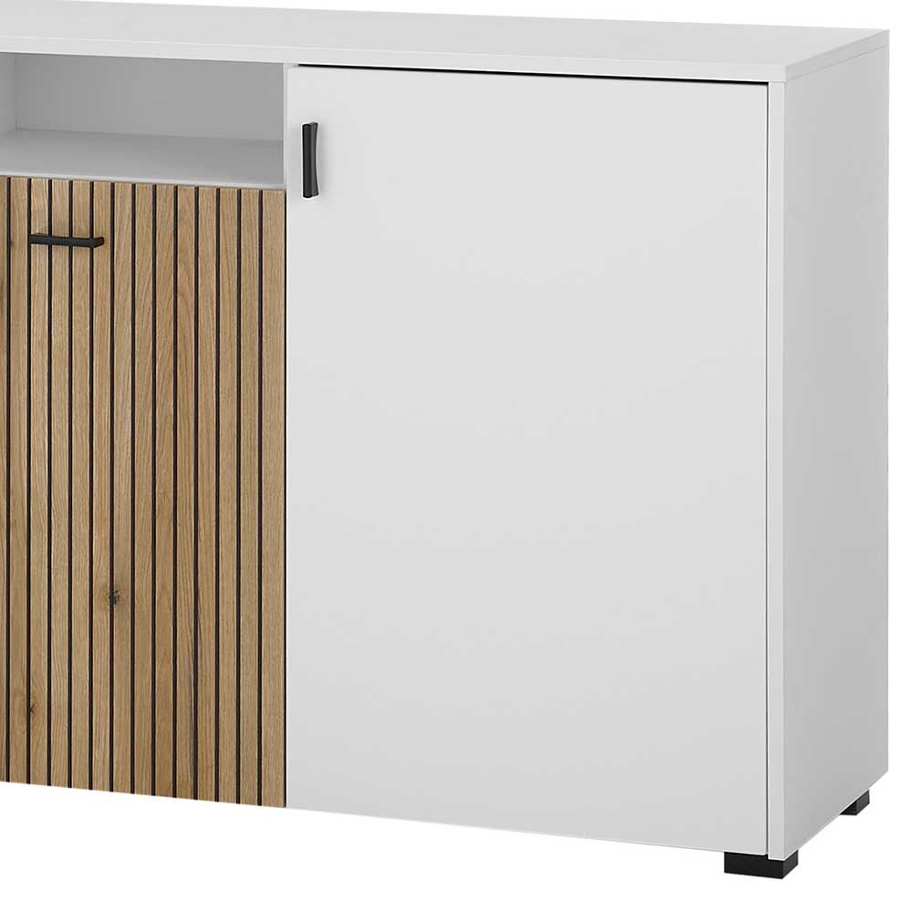 Detailansicht des Sideboards mit weißer Tür und Holzakzent – Nenaloro
