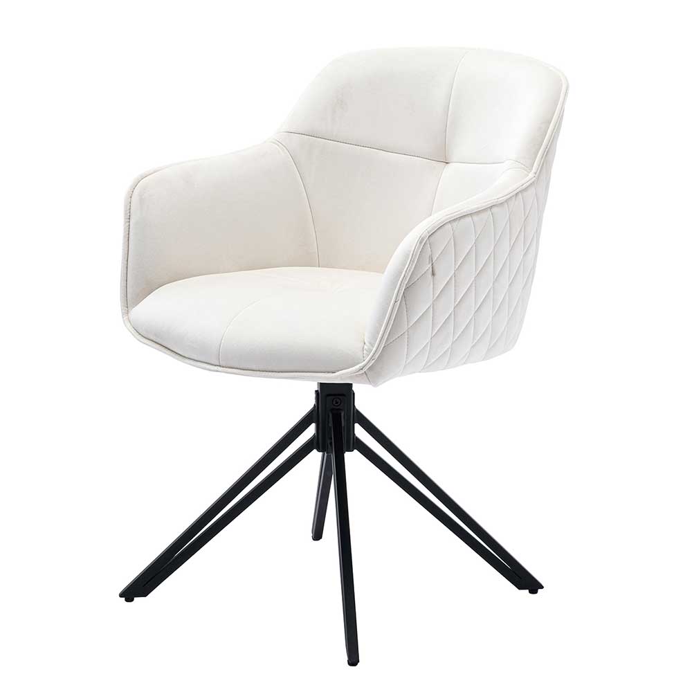 Schicker drehbarer Sessel in Beige Samt mit schwarzen Metallbeinen – Yanicas