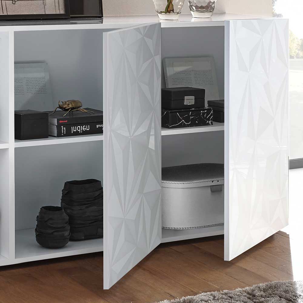 3 Türen Sideboard in Hochglanz Weiß lackiert - Vovasoma