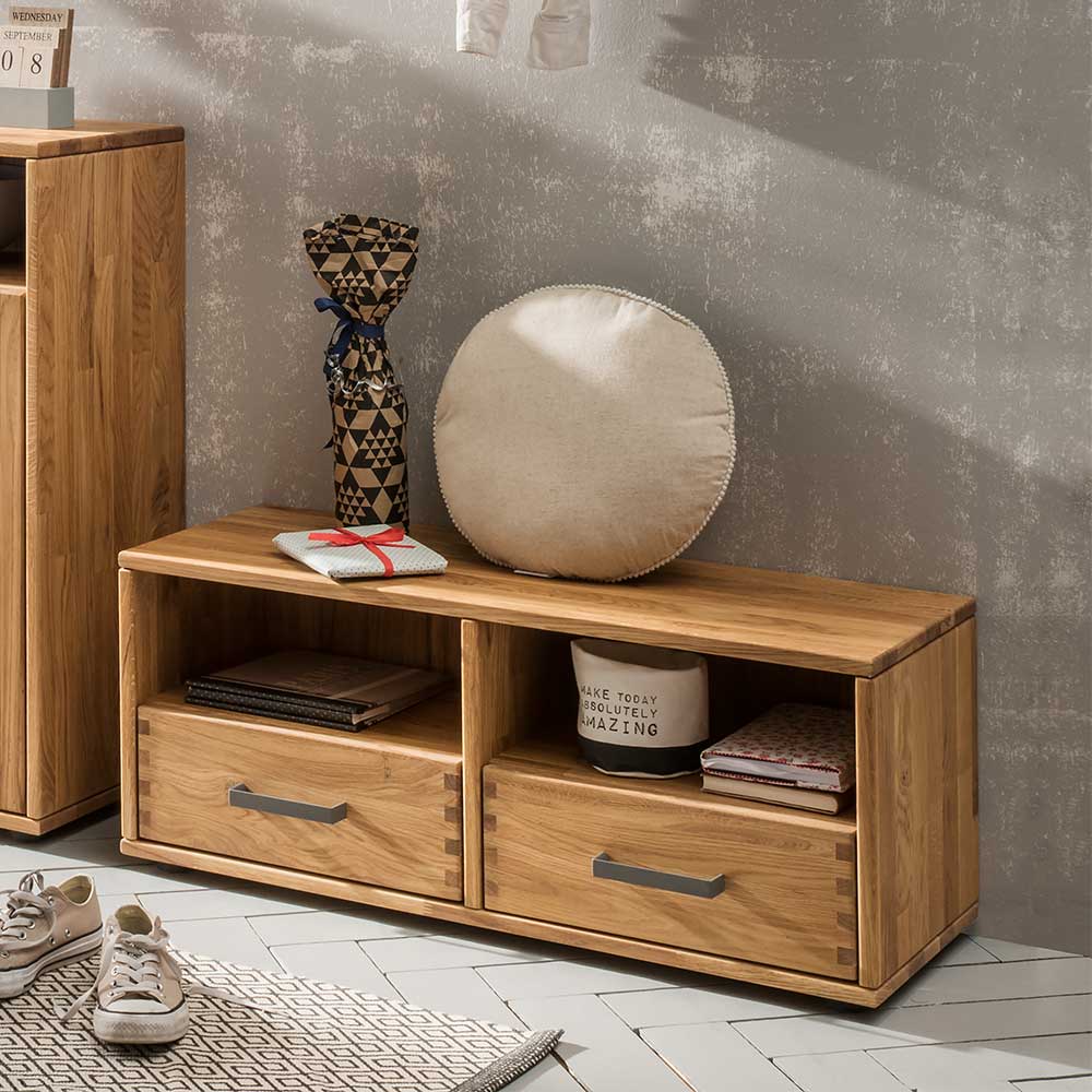 Sitzbank aus Holz mit zwei Schubladen und Ablagefach für den Eingangsbereich – Teano