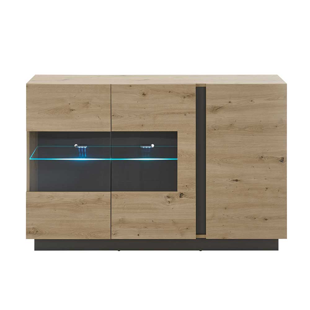 138cm breite Kommode mit Glaseinsatz - Lairian