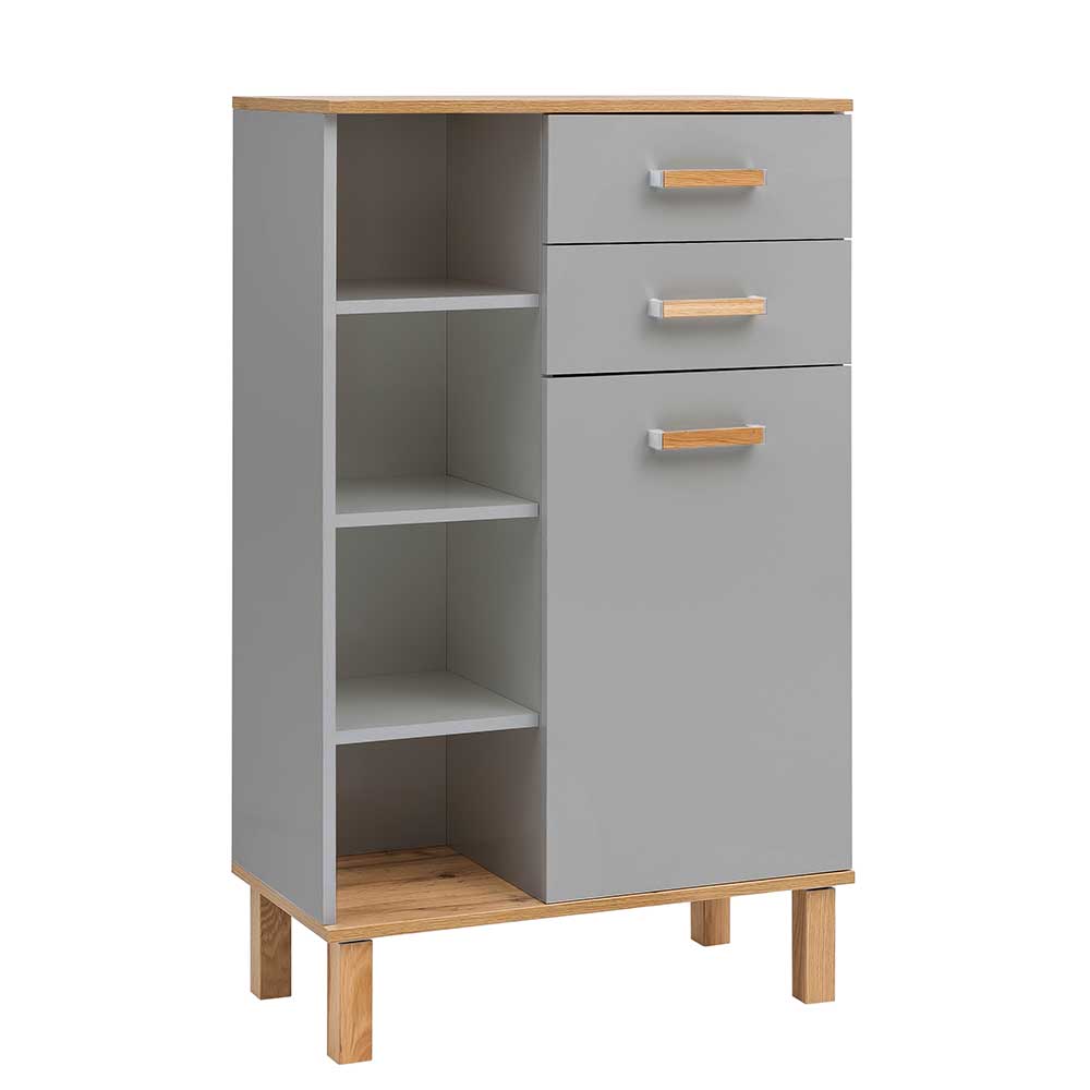 Bad Highboard in Platingrau und Eiche - Nienzo