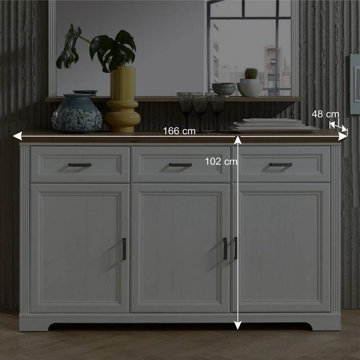 166x102x48 Landhaus Sideboard mit Türen - Sinolita
