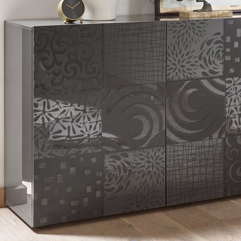 3-türiges Sideboard in Grau Glanz lackiert - Ipatal