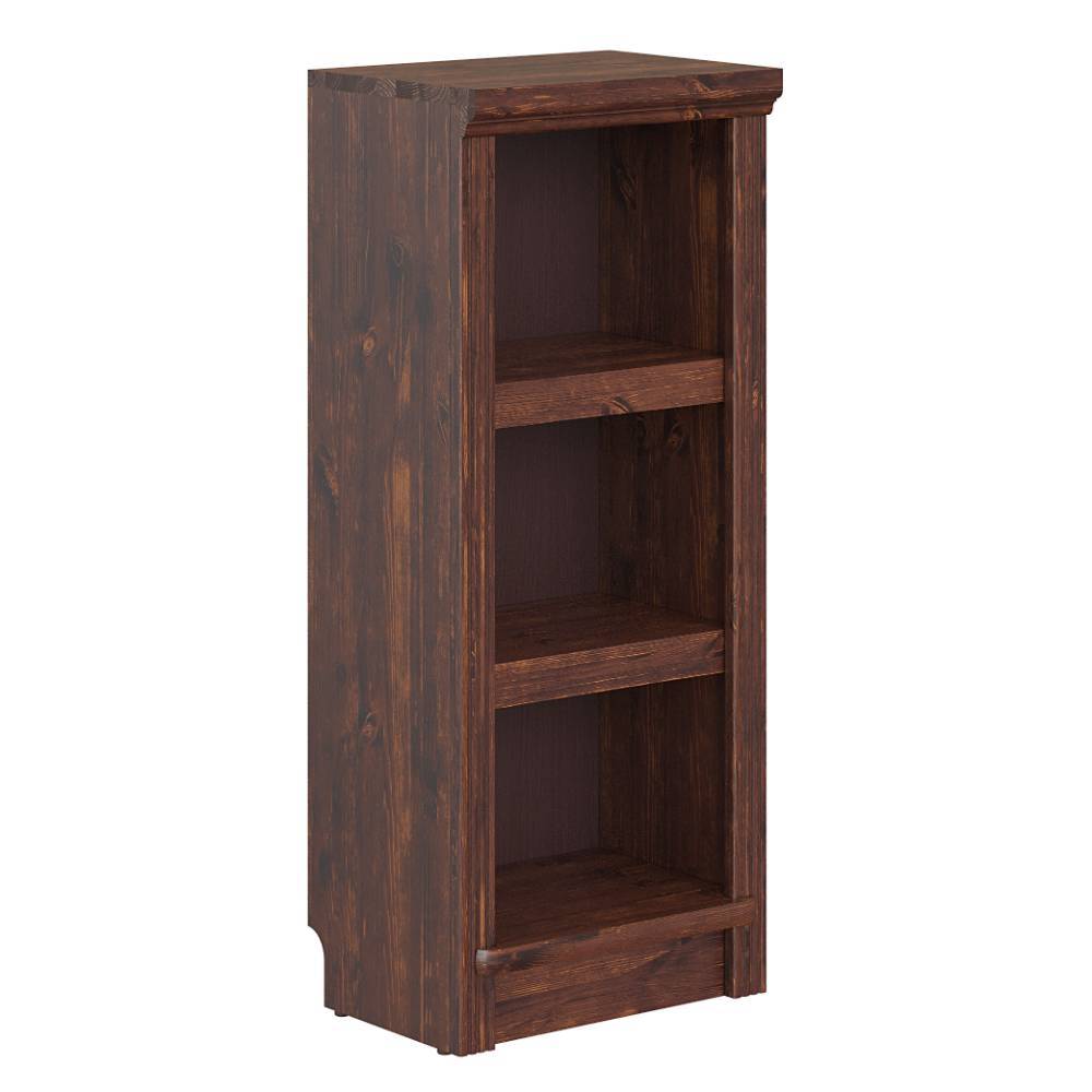 Dunkelbraunes Standregal aus Holz mit drei Ablagefächern für Bücher oder Deko – Nizina