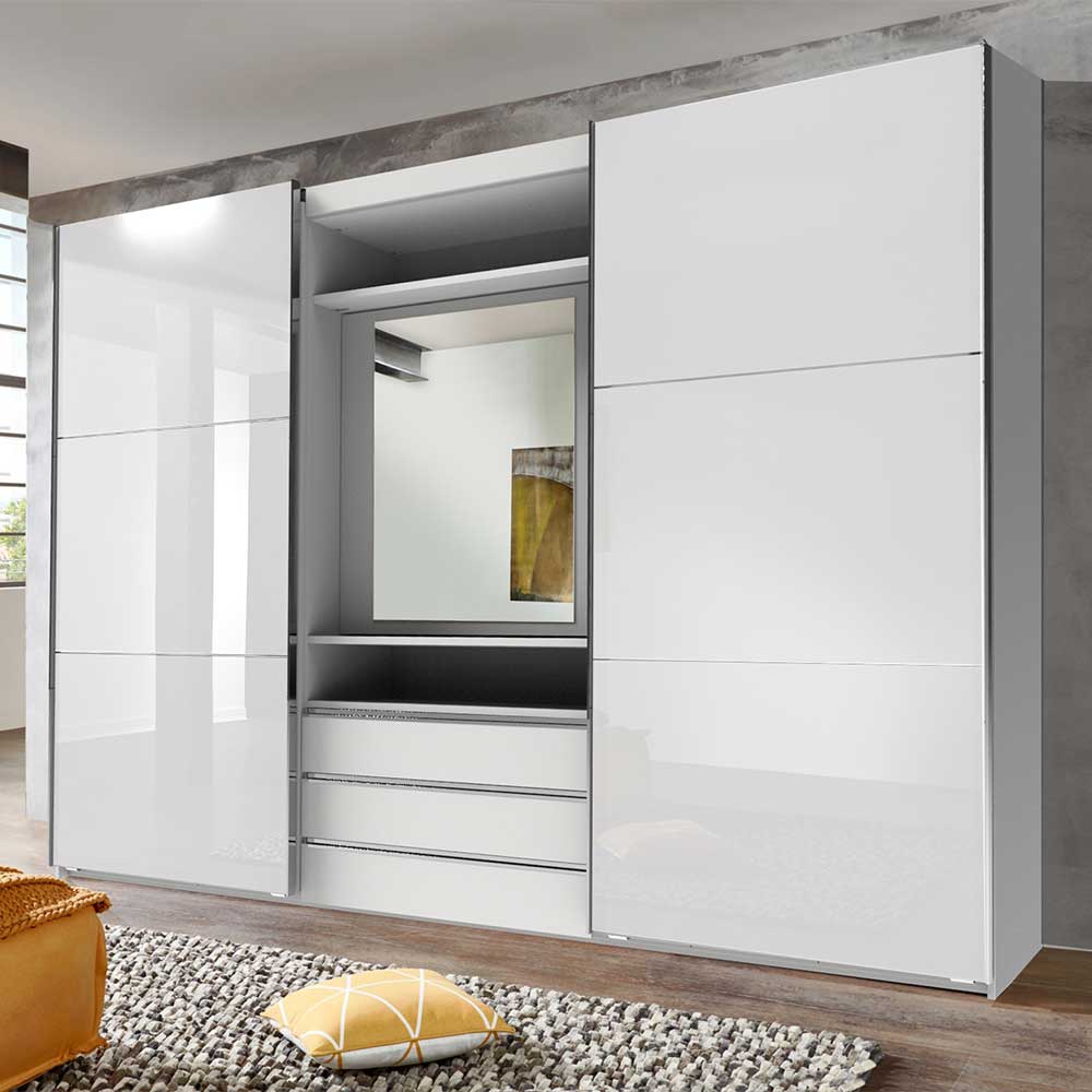 Weißer Design-Kleiderschrank mit Schwebetüren - Gastruna