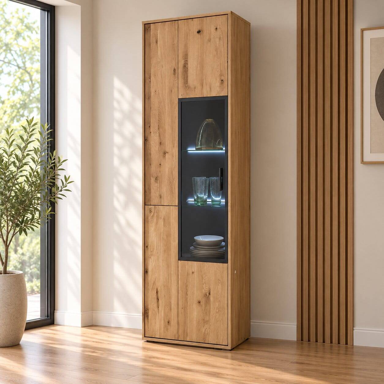 Moderne Echtholz Vitrine aus Eiche Massivholz - Assela