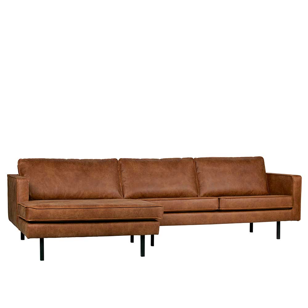 Modernes Ecksofa aus Echtleder in Cognac Braun mit Chaiselongue auf der linken Seite – Artemi
