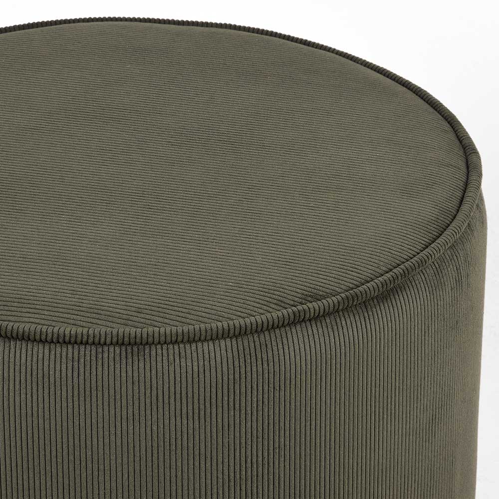 Runder olivgrüner Cord Pouf mit feiner Rippenstruktur – Brisbane