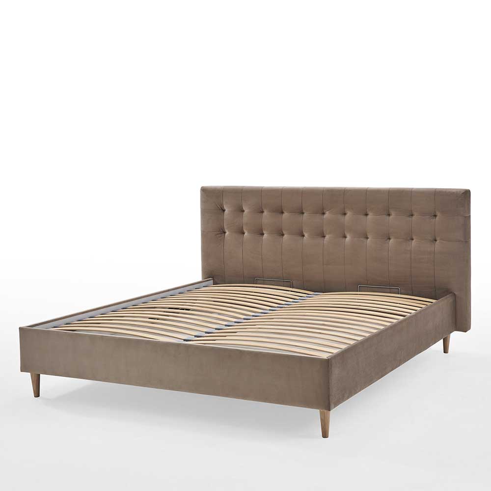 Stauraumbett in Taupe aus Samt - Ubaldo