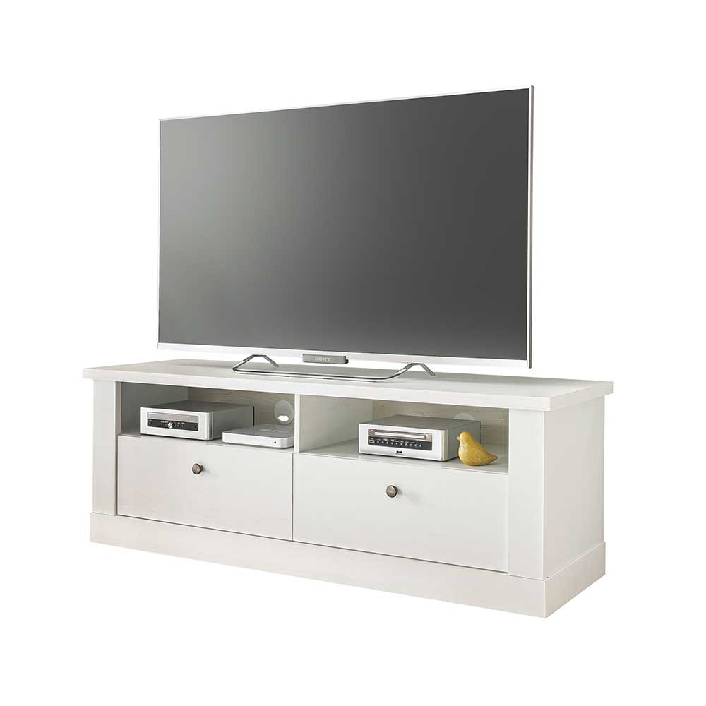 TV Anbauwand Set in weißer Holzoptik Pinie - Liancos (vierteilig)