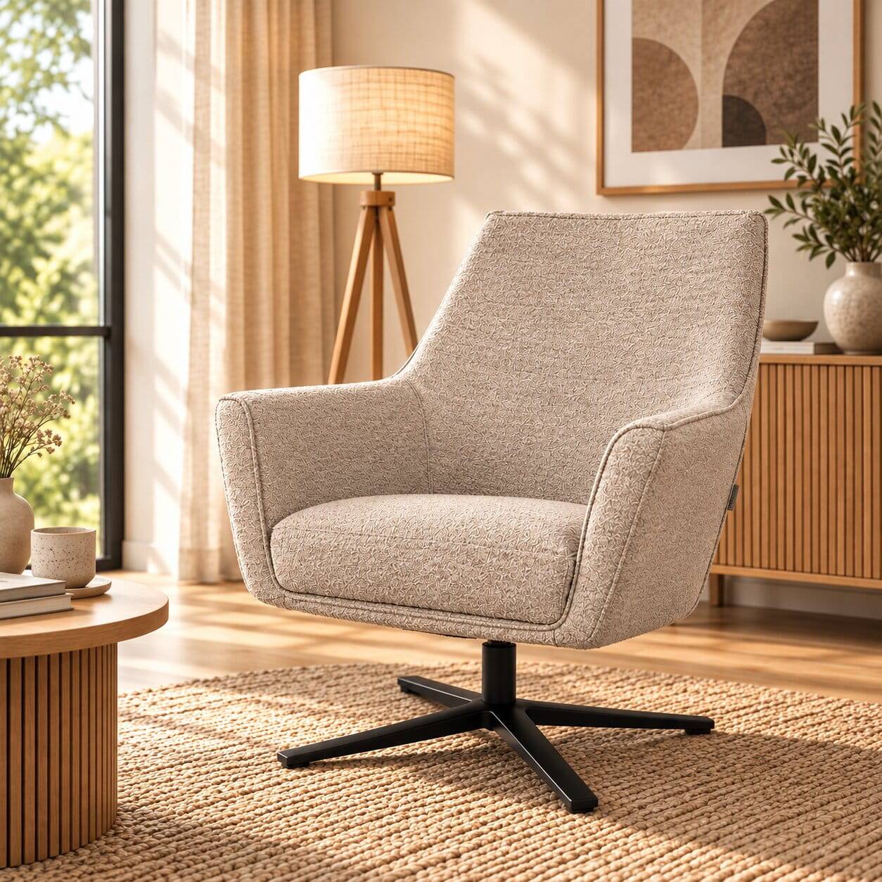 Drehbarer Sessel in Beigegrau Boucle - Gideon