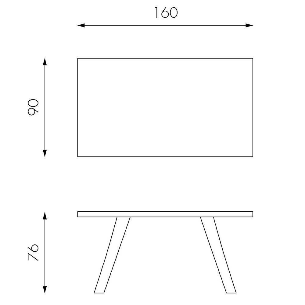 Esstisch Skizze mit Maßen 160x90x76 cm – Orvinio