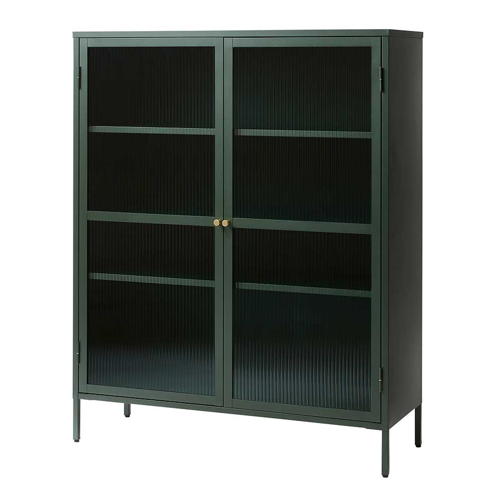 110x140x40 Dunkelgrüne Highboard Vitrine aus Stahl - Estellos