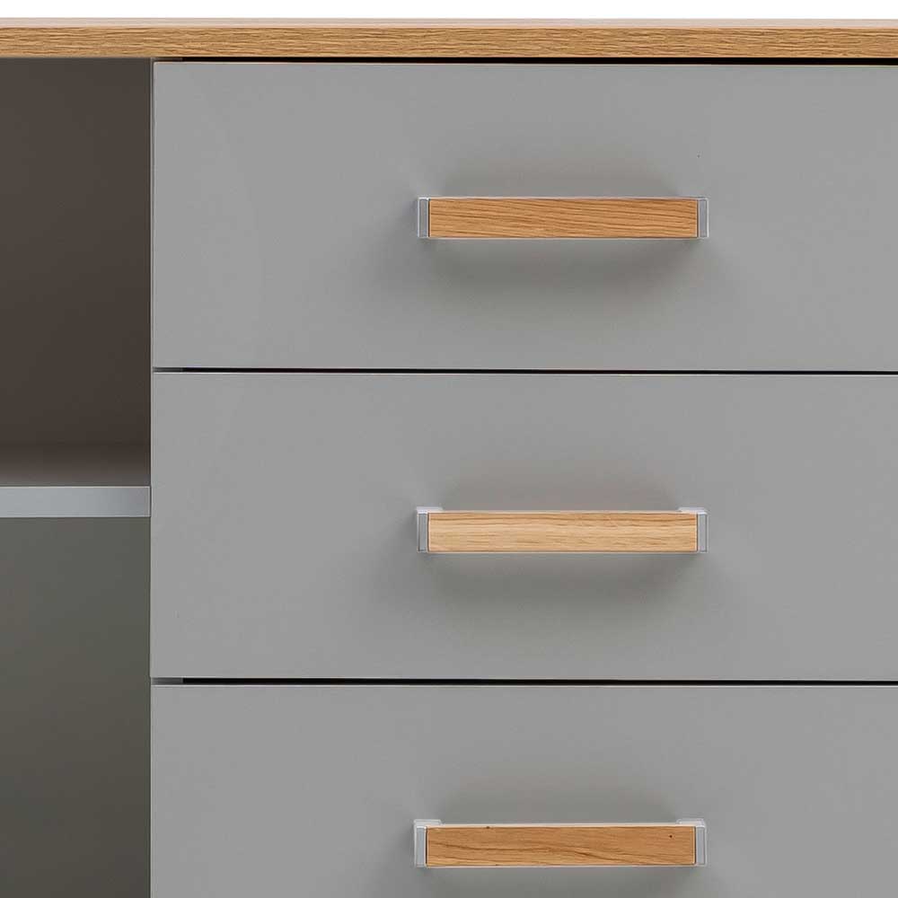 Bad Highboard in Platingrau und Eiche - Nienzo
