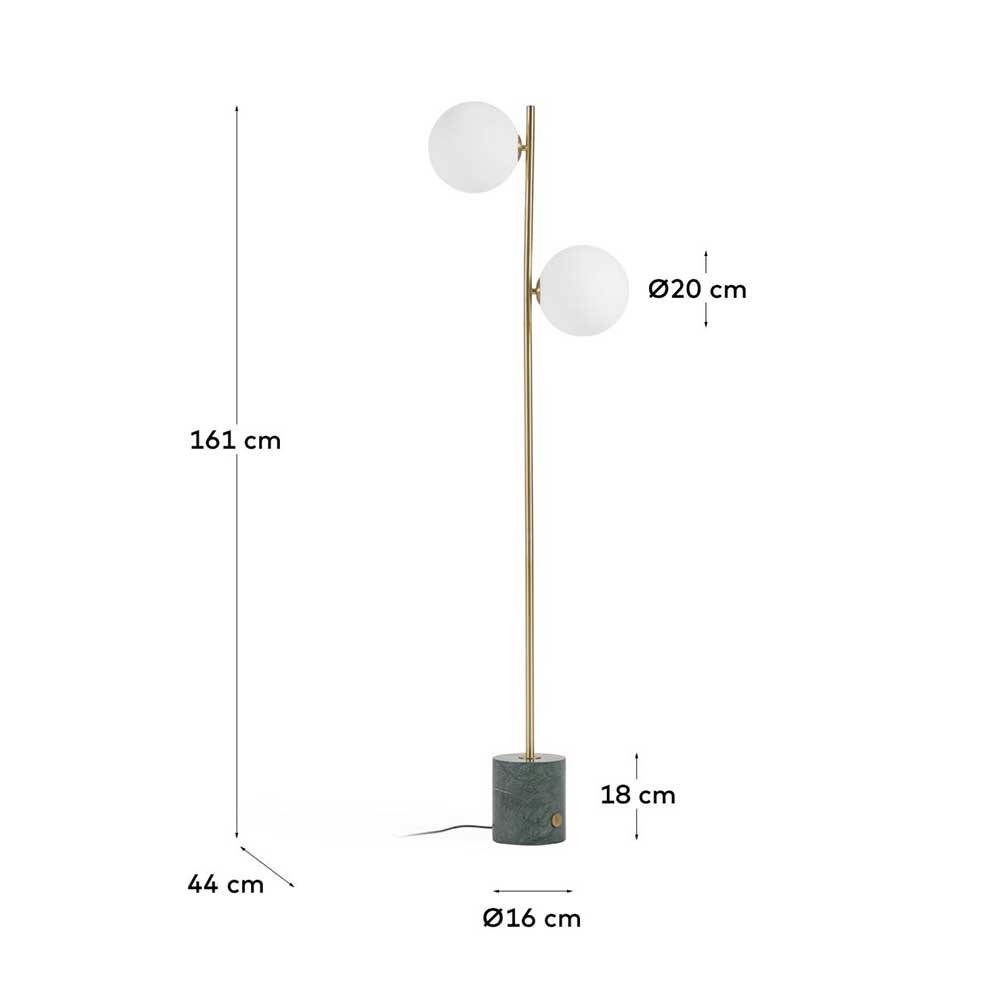 2-flammige Stehleuchte mit weißen Glas Kugelschirmen - Partiona
