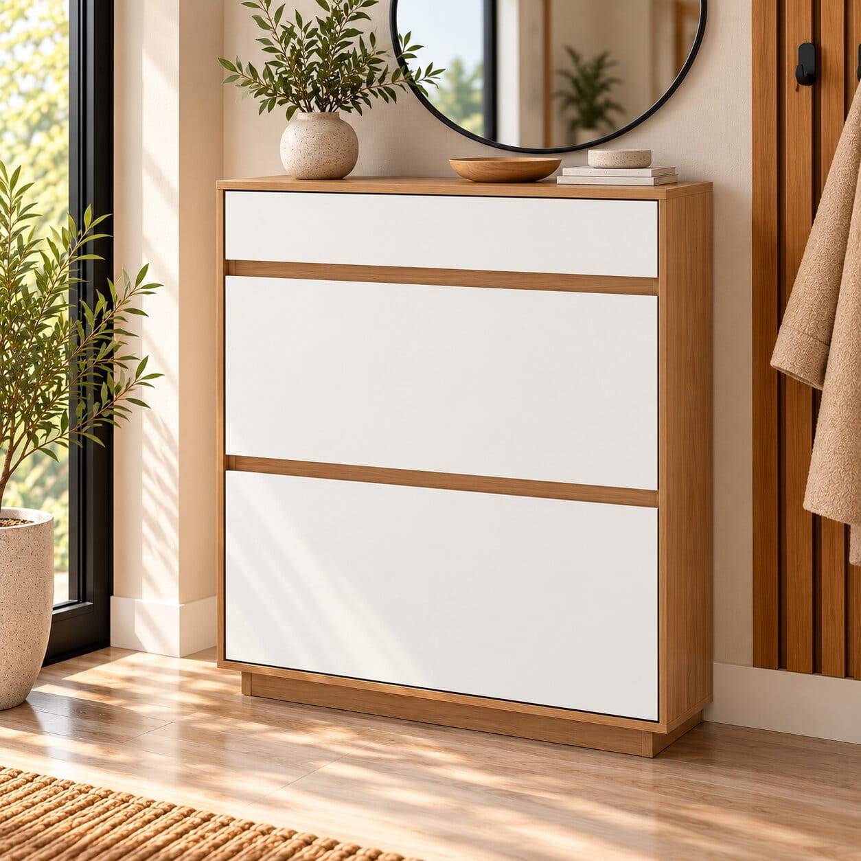 Schuhschrank in Weiß und Eiche Bianco - Pablona