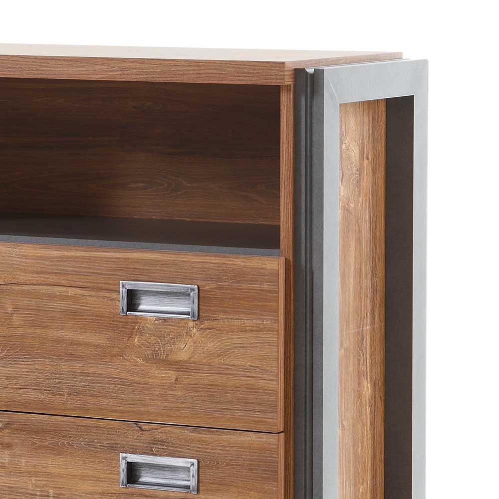 Kommode mit offenem Fach Eiche dunkel und schwarzem Seitenrahmen im Detail – Rompira