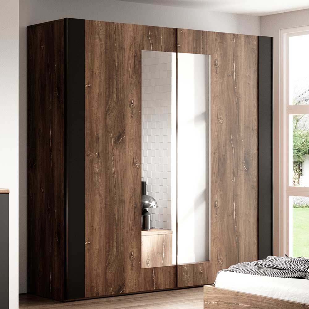 Schwebetürenschrank in Eiche Dunkel & Schwarz - Prabhaa