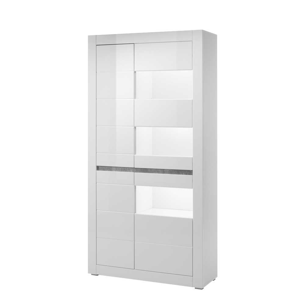 TV Wand in Weiß Hochglanz Mextra mit Dekor Beton Optik (vierteilig)