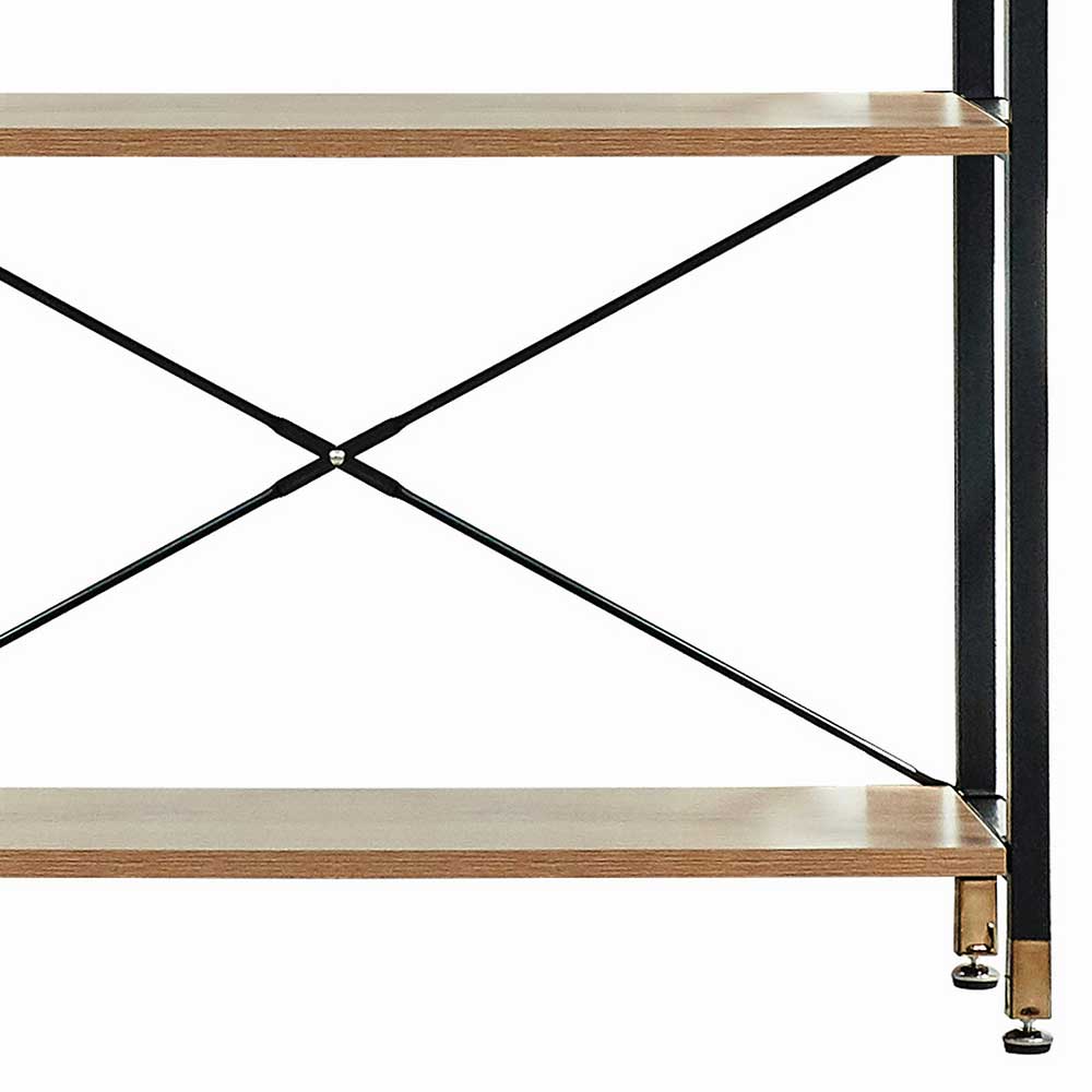 Industrialregal mit hellbraunen Holzregalböden und schwarzem Metallgestell mit X-förmiger Querstrebe – Special