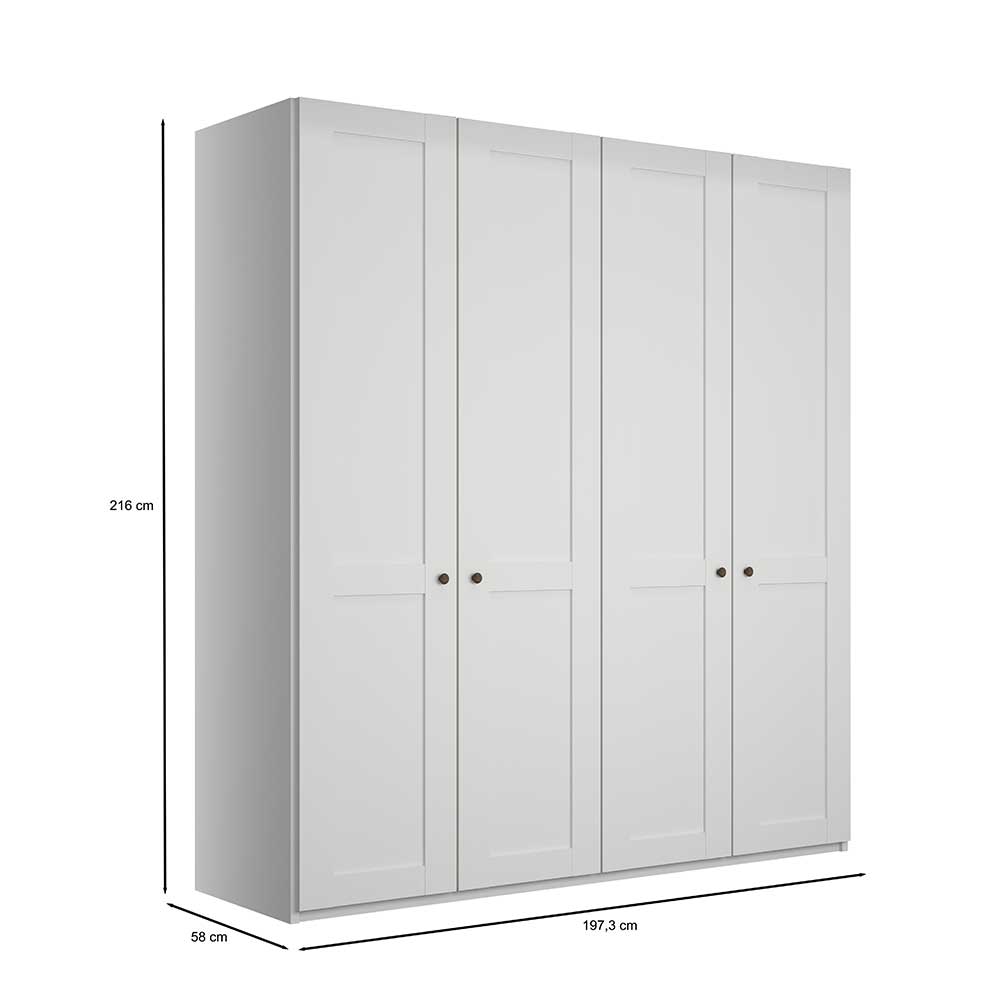 Weißer 4-türiger Schlafzimmer Kleiderschrank mit detaillierten Abmessungen – Flinn