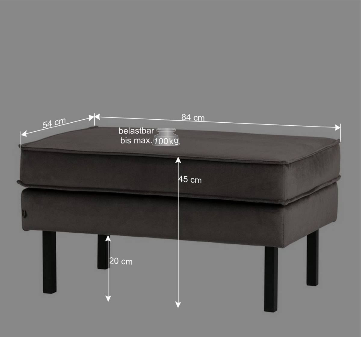 84 cm breiter Hocker mit Samt Taupe - Museo