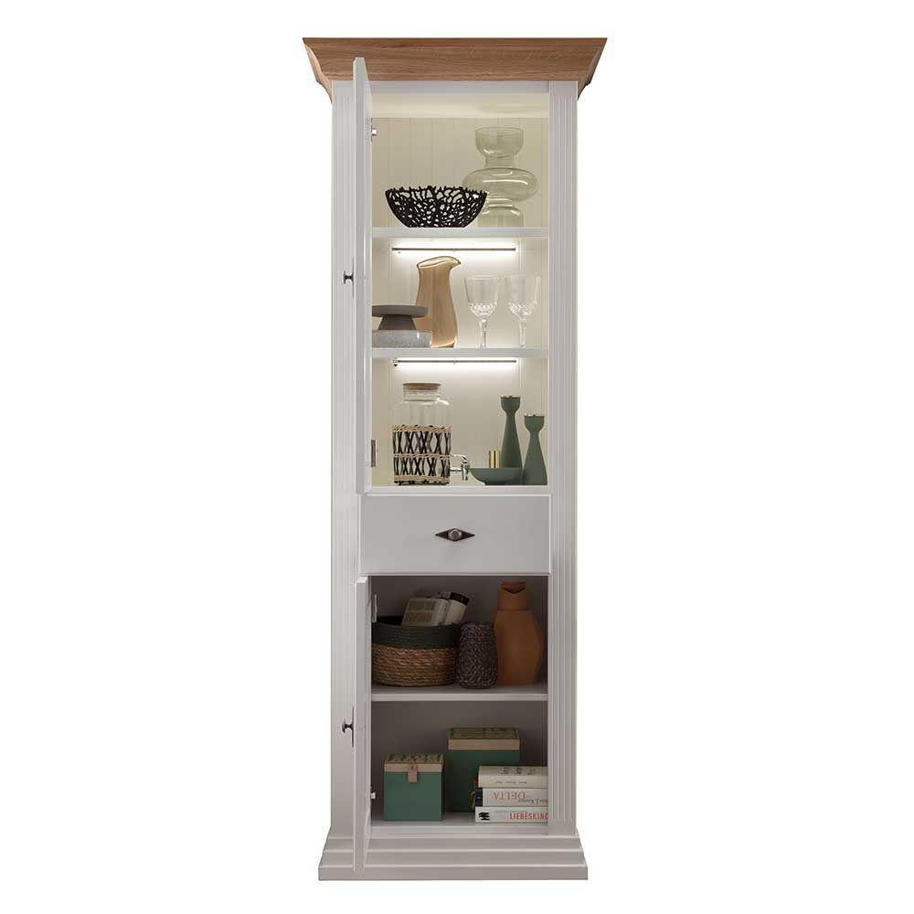 72x199x45 Modern Country Vitrinenschrank in Weiß - Henry