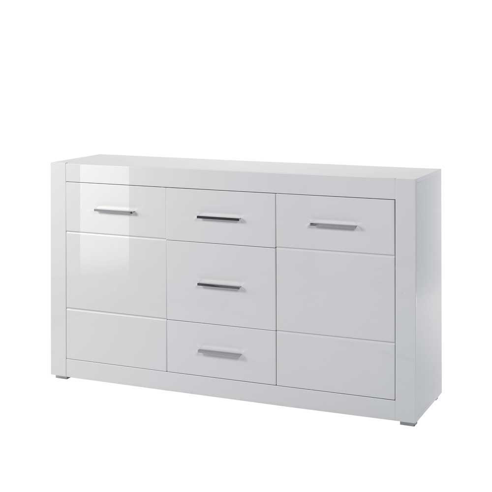 Weißes Sideboard mit Hochglanz Front Yulis & Chrom Metallgriffen