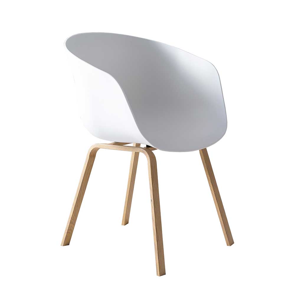 Eleganter weißer Tischsessel mit geformter Sitzschale und stabilem Holzgestell im modernen Design – Eberly